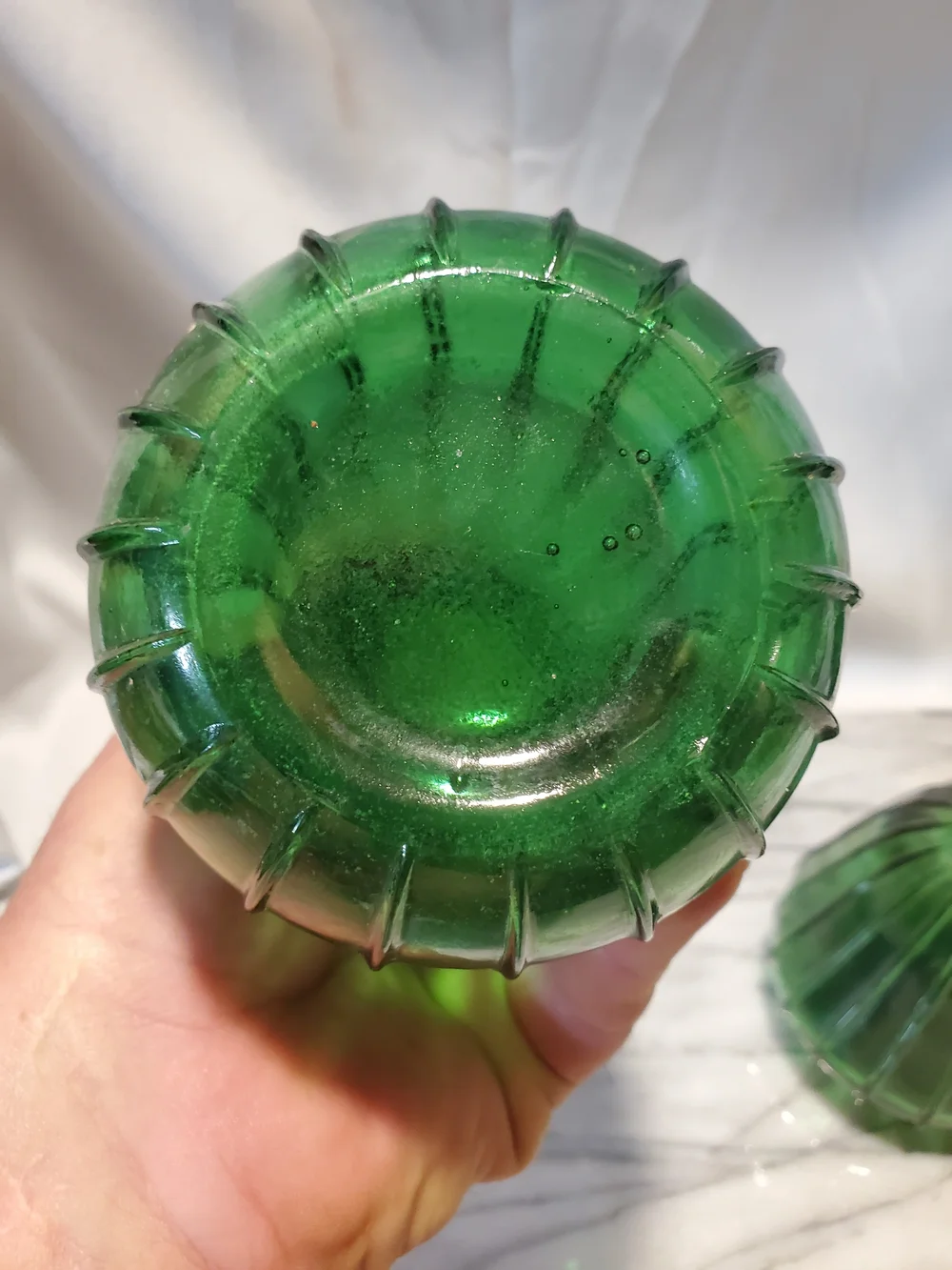 Vintage MCM Empoli Green Glass Genie Bottles Pair - 1960s Italian Art Glass...